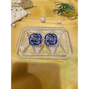 VINTAGE  BLUE CELTIC IRISH KNOTS LARGE CLIP ON EARRINGS